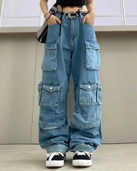 Utility Baggy Cargo Denim Pants