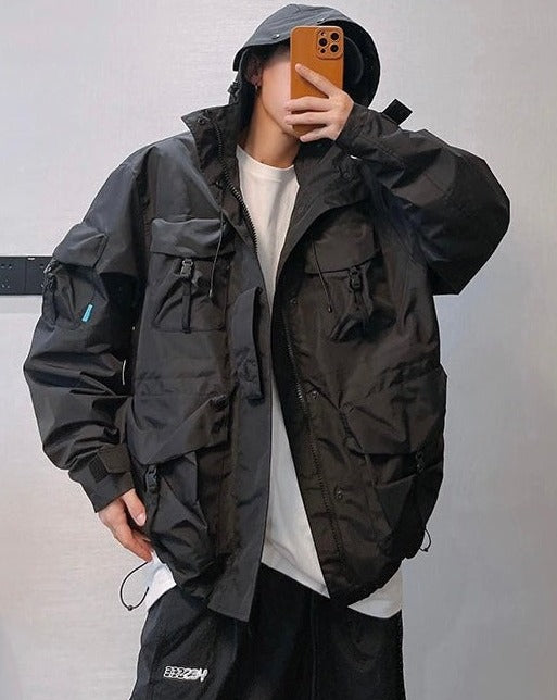 Hooded Windbreaker Utility Jacket