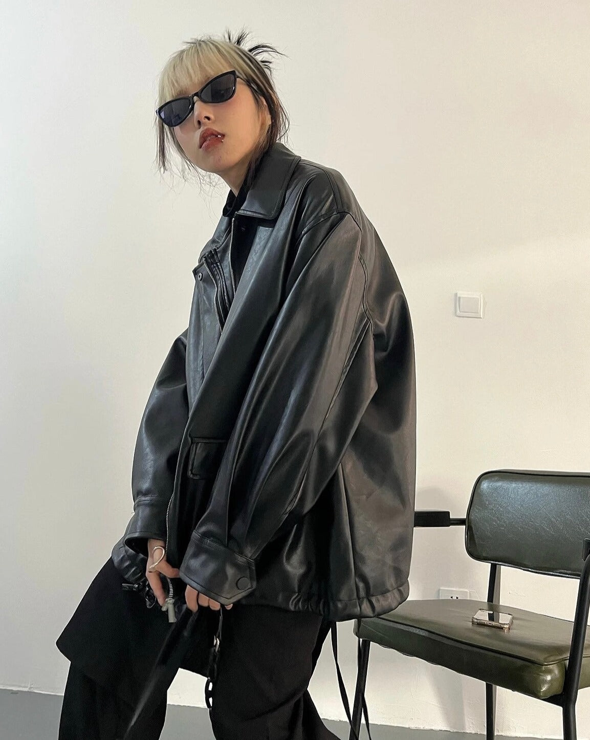 Black Oversized Leather Jacket